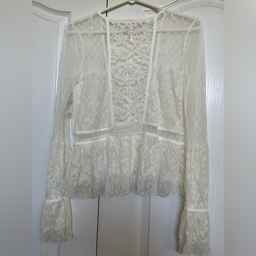 Free People White Lace Long Sleeve Top - Picture 7 of 8